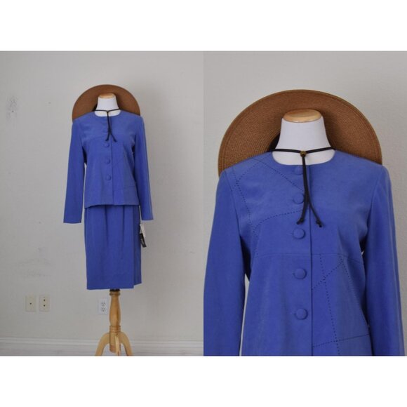 Vintage 90s Deadstock Periwrinkle  Poly/Spandex 2 pc Skirt +‎ Jacket Set - Picture 1 of 10